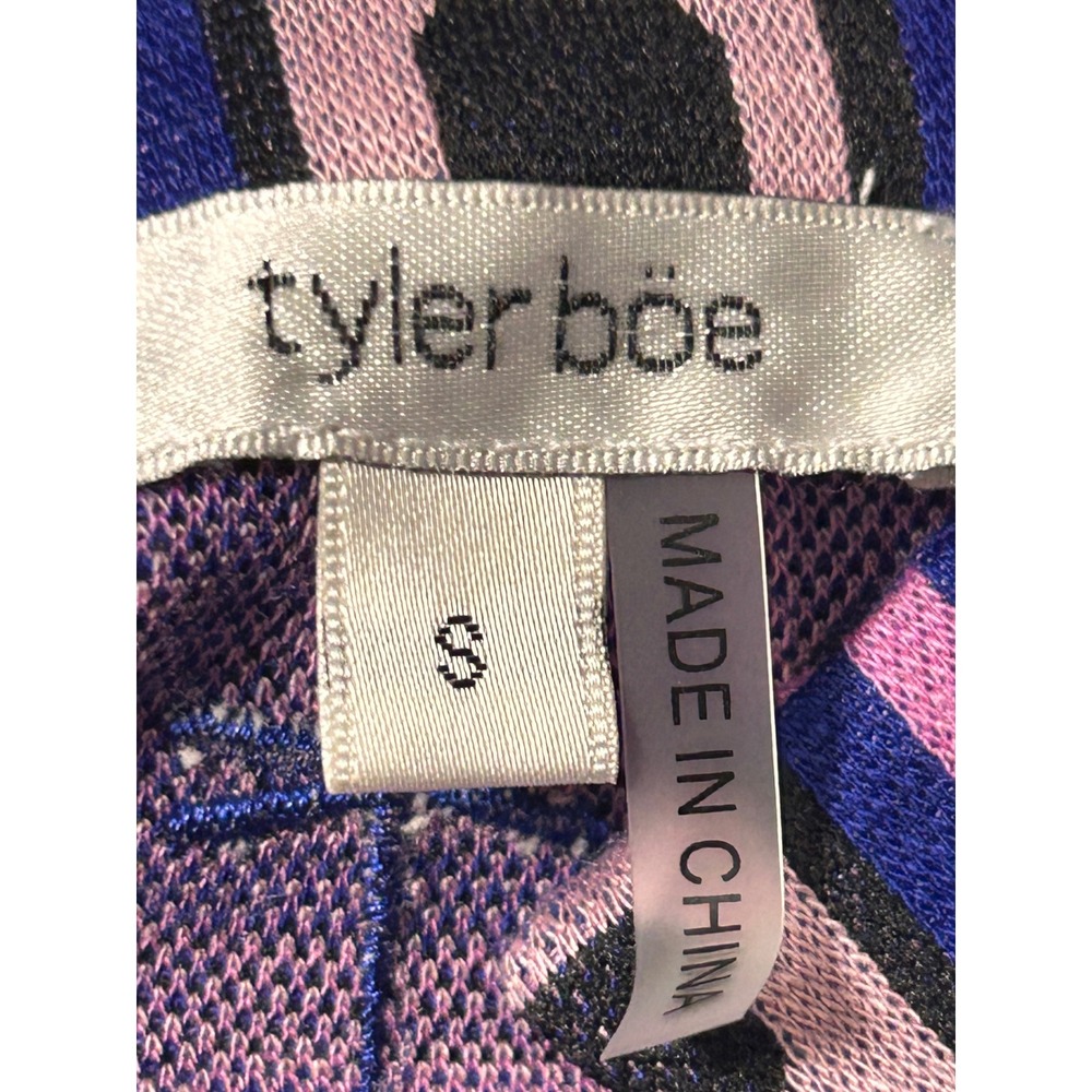 Tyler Boe Purple Geometric Square Print Bell Sleeve Ruffle Hem Shift Dress Small - Picture 7 of 9
